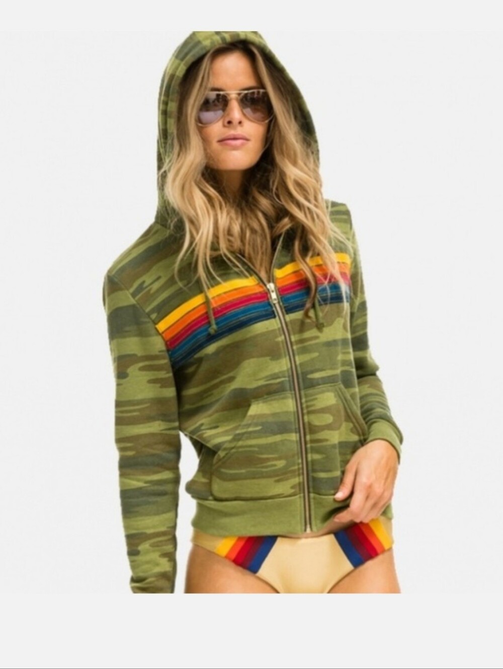 Aviator Nation Size XS Camo 5 Stripe Zip-Up Hoodie Unisex